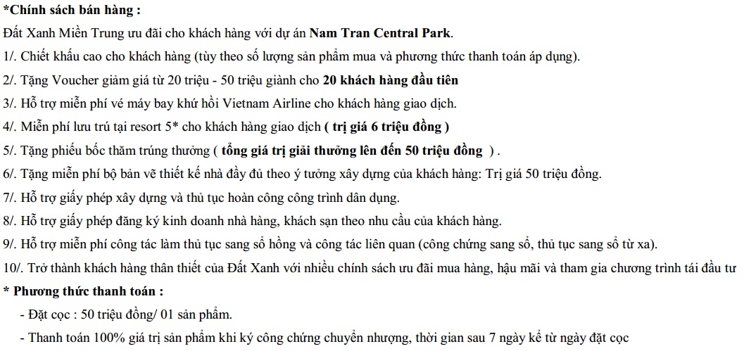 chinh sach chiet khau giam gia ban Nam Tran Central Park